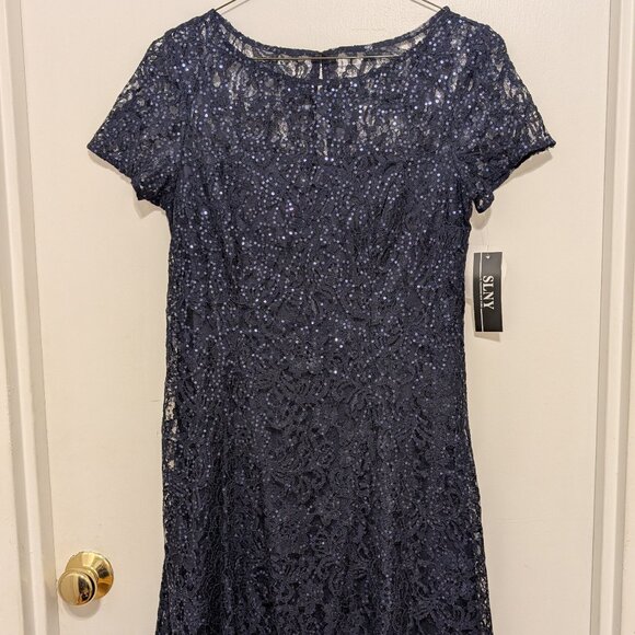SL Fashion Navy Sewing Lace Formal Dress, 8 - Picture 8 of 9